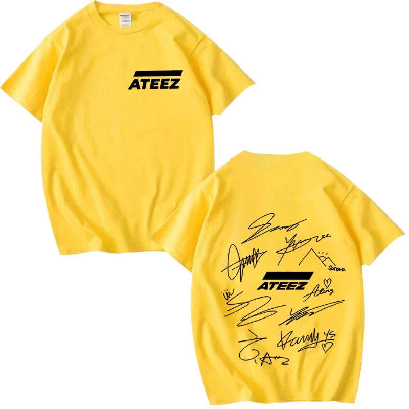 Футболка ATEEZ Мировой Тур с Автографами Участников Группы и Геометрическим Принтом на Спине мужская женская Летняя Унисекс Топы