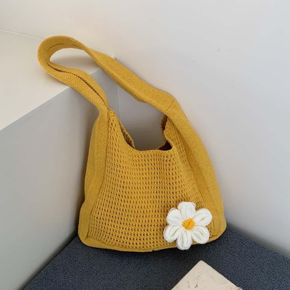 with Crochet Flower Crochet Shoulder Bag Breathable Seaside Vacation Handbag School