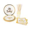 85pcs Oh Baby Gold Dot Disposable Tableware Set Boy Girl Baby Shower Favors Plates Cups Gender Reveal Kids Birthday Party Decor