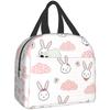 Cute Rabbit Bunny On Pink Grid Lunch Bag Travel Box Work Bento Cooler Reusable Tote Picnic Boxes Insulated Container Lunch Bags
