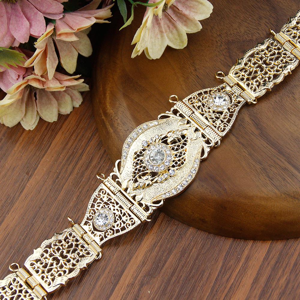 Gold Color Crystal Thin Belt For Women Waist Chain Adjustable Length Ethnic Bride Wedding Jewelry
