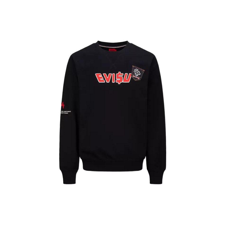Evisu Свитшот с принтом в виде мультяшного узора и логотипа, круглый вырез, унисекс, черный, 2ESMOM2SW450XXCT