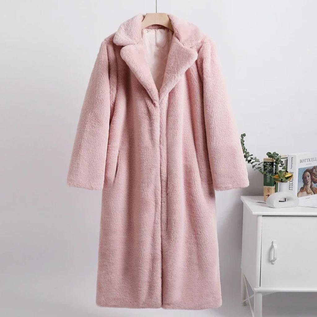 Winter Women High Quality Faux Rabbit Luxury Long Fur Coat Lapel OverCoat Thick Warm Female Plush Jacket Large Size 5XL