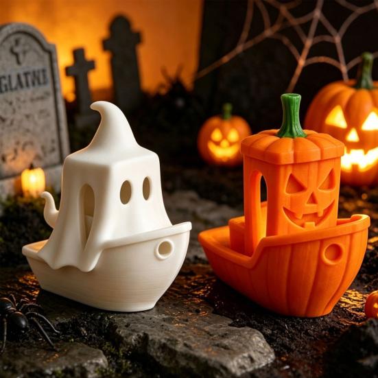 Haunted Ship Model 3D Printed Halloween Boat Figurine, Spooky Ghost Pumpkin Reusable Decor Statue for Party Tabletop Home Accents