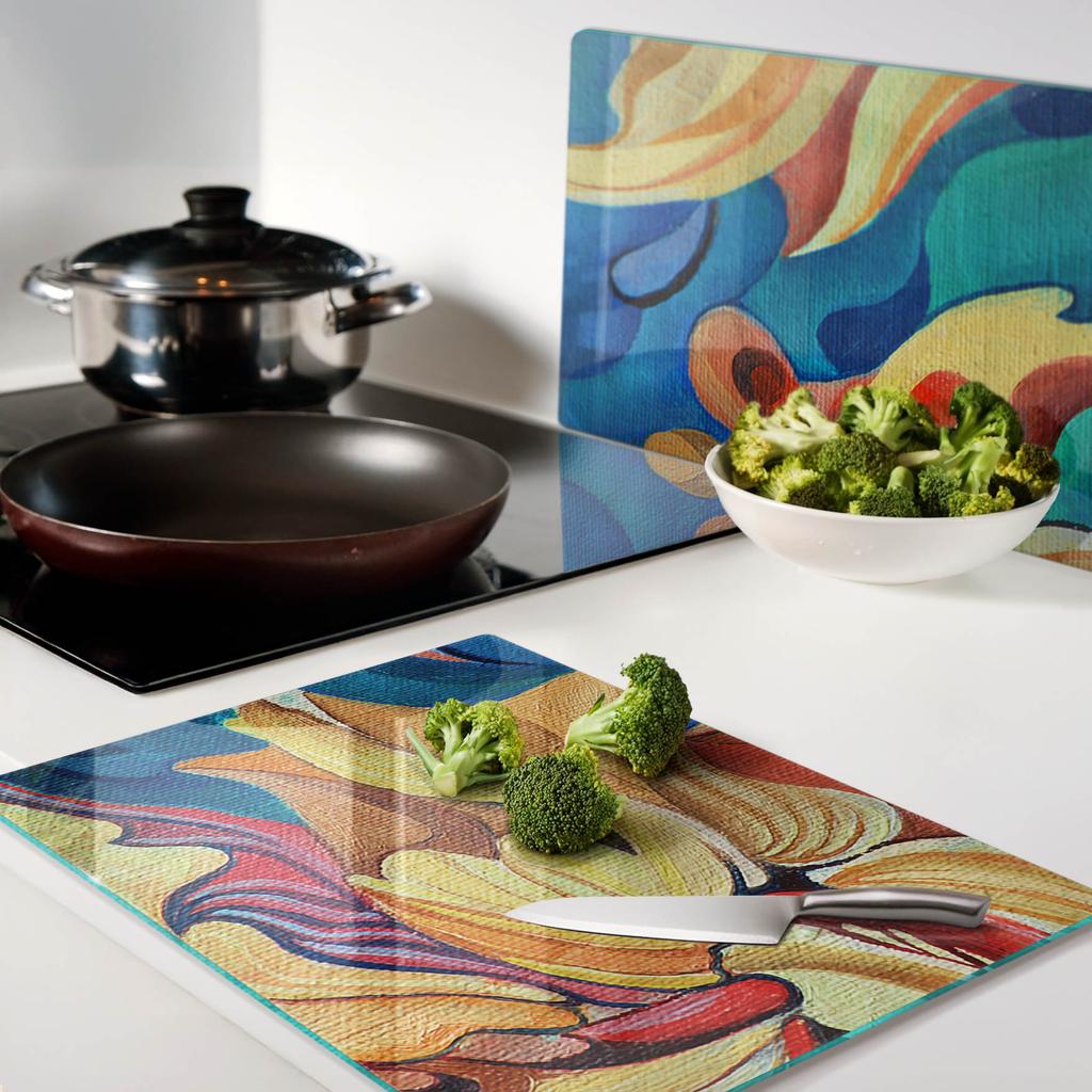 Durable and Stylish Glass Boards with an Abstract Flower Pattern 2x40x52 cm