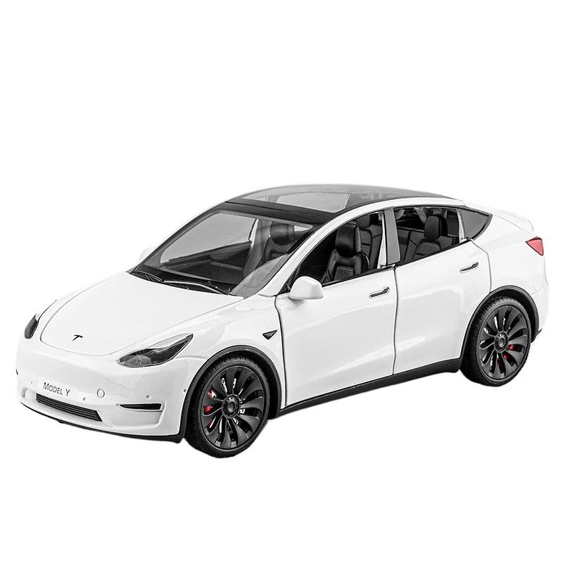 1/24 Tesla Model Y с зарядным устройством, литая игрушечная модель автомобиля со звуком и светом, детский коллекционный подарок