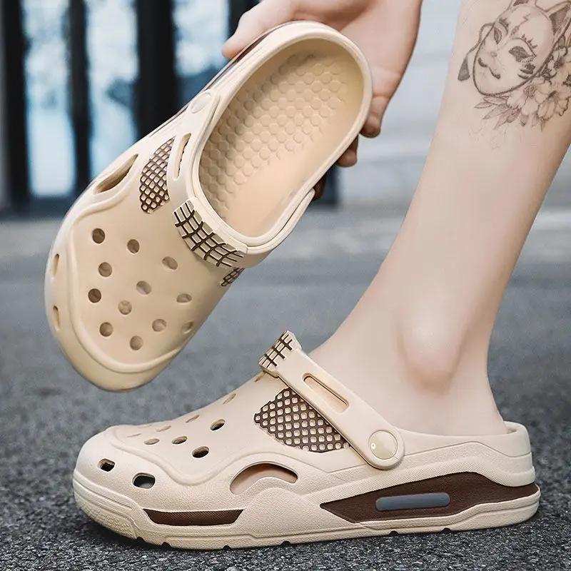 Модные шлепанцы с отверстиями на платформе, мужская обувь, уличная, дизайнерская, роскошная, трендовая, 2025, оригинальная, модная, элегантная, взрослая, стиль из ЭВА-резины, мужские тапочки