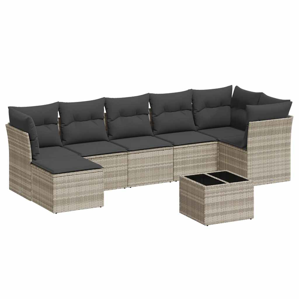 8 Piece Garden Sofa Set with Cushions Light Grey Poly Rattan