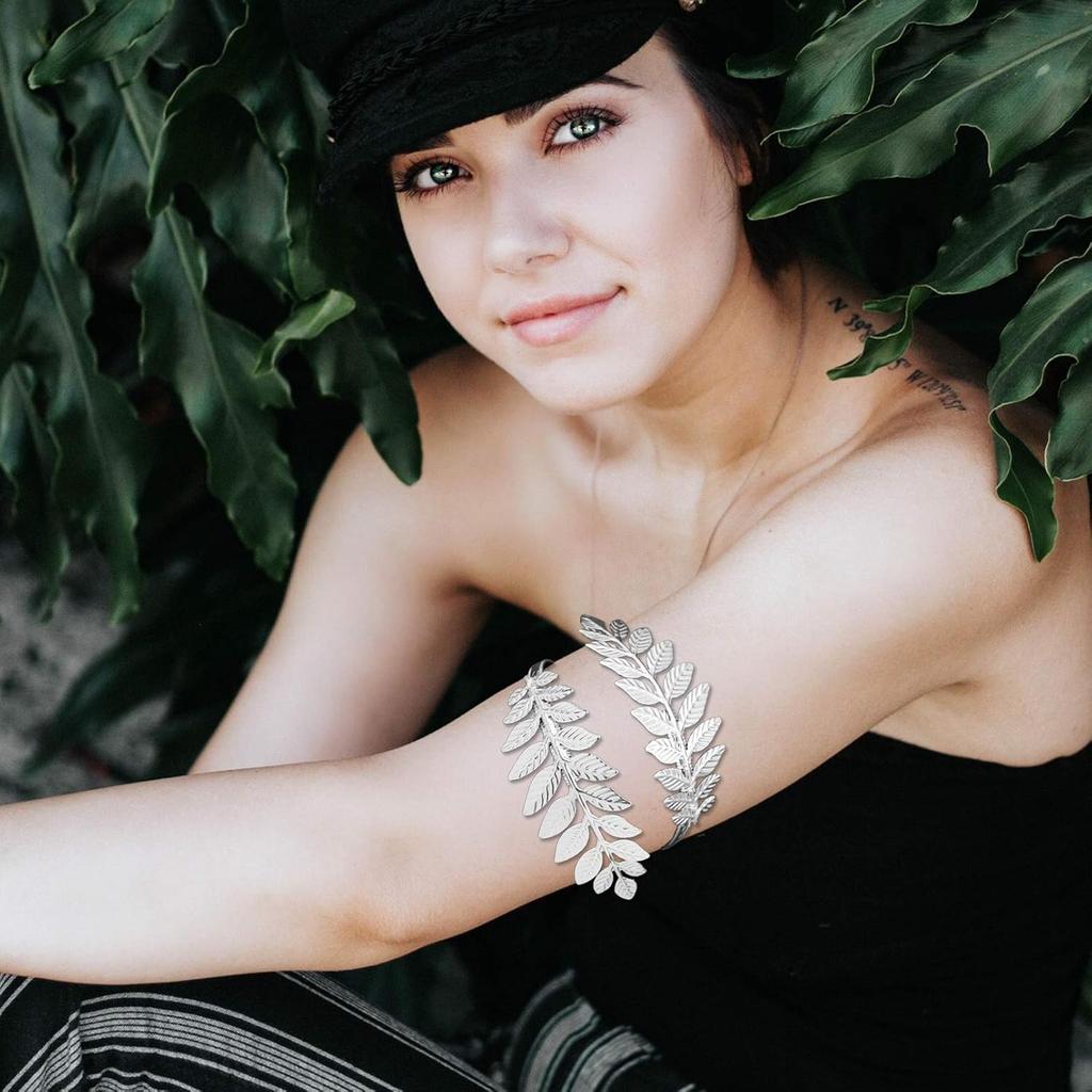 RechicGu Браслет-манжета на предплечье с листьями и деревьями Браслет-браслет Браслет-браслет Браслет на руку Лавровый венок Греческий Римский Рождественское дерево Фестиваль листьев Свадебный