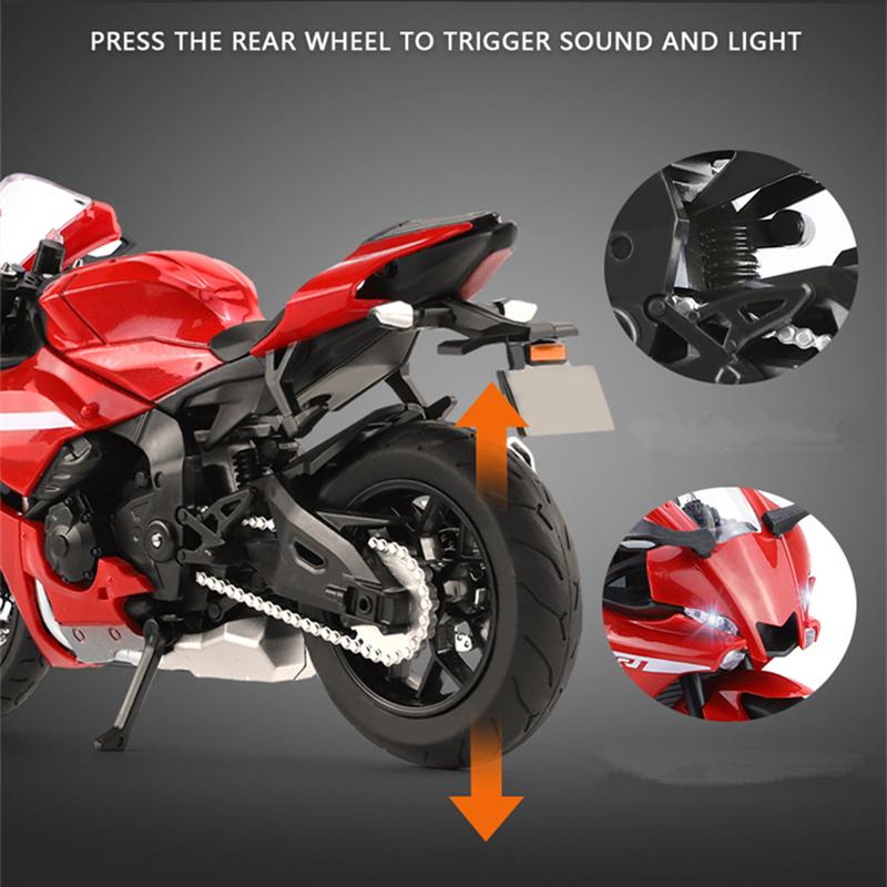 1/12 YAMAHA YZF-R1 Модель гоночного мотоцикла из сплава Литая модель уличного спортивного мотоцикла Имитация звука и света Игрушки для детей Подарок