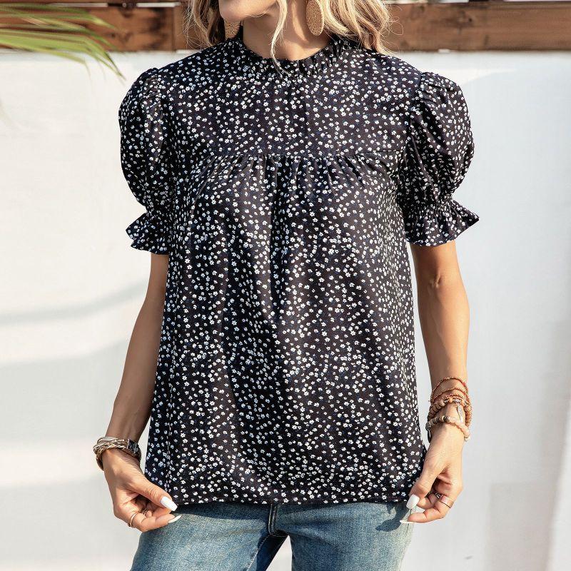 Женский летний новый топ с пышными рукавами, элегантная рубашка с принтом, винтажные блузки для женщин