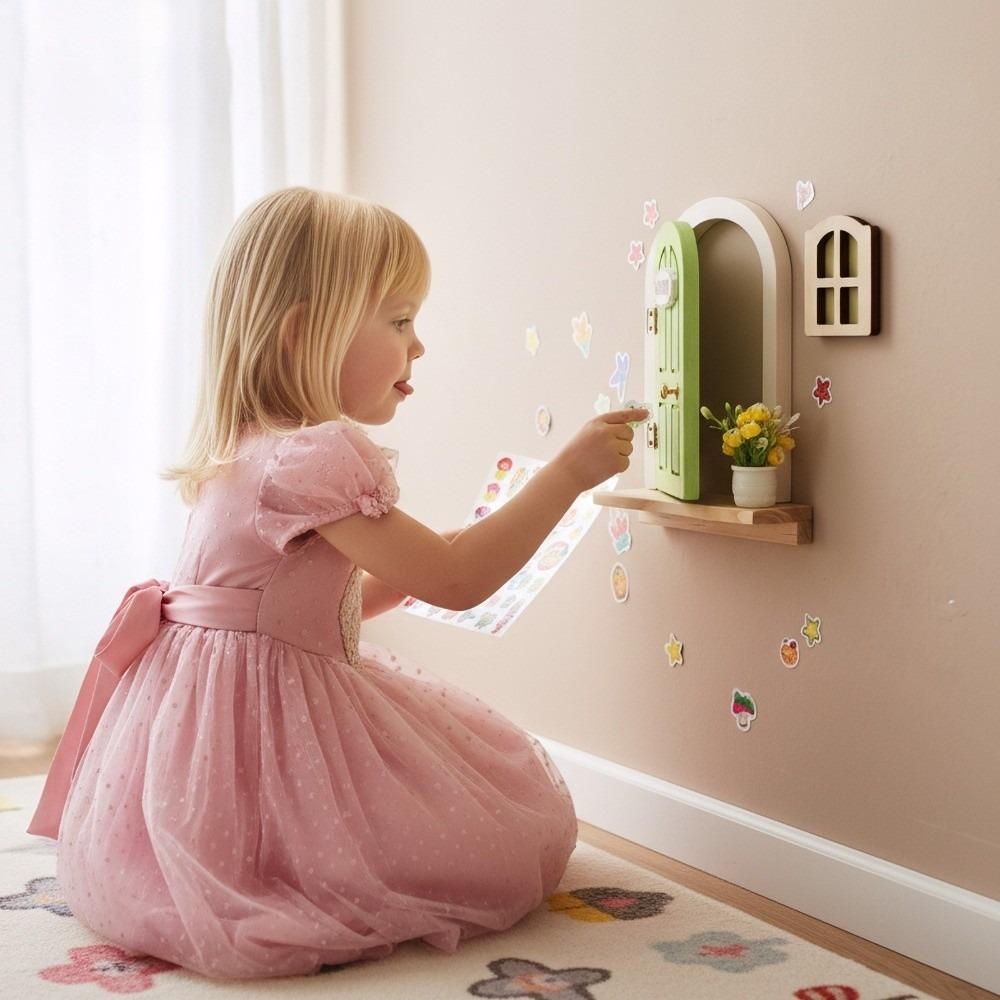 Simulation Balcony Wooden Fairy Elf Door Set Room Wall Decor Kids Toys Fairy Door Home Decor