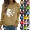 Women's Fashion Casual Long Sleeve Solid Color Printed Round Neck Top Sweatshirt
