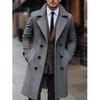 Мужское двубортное длинное шерстяное пальто на осень/зиму, молодежное однотонное повседневное шерстяное пальто