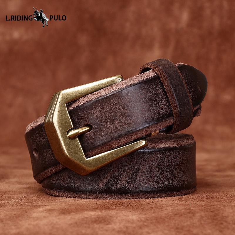 Утолщенный ремень из натуральной кожи, верхний слой коровьей кожи, мужской, медная пряжка, необработанный край, меховая подкладка, ретро-стиль, вымытый