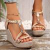 Plus Size Fashion Wedge Heel Sandals for Women Summer Bohemian Non Slip Beach Shoes Woman Braided Strap Chunky Platform Sandals