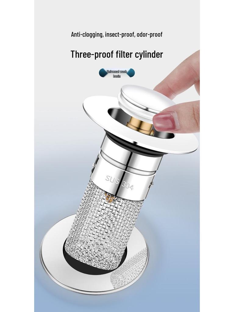Stainless Steel Pop-up Sink Stopper & Anti-odor Drain Filter