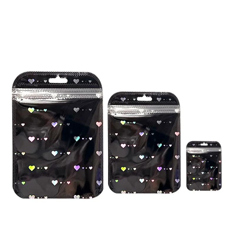 50 шт. Голографический пакет с молнией, маленький мешочек для ювелирных изделий для хранения бусин, серег, продуктов питания, упаковка для малого бизнеса, предпринимательства 7*12 см