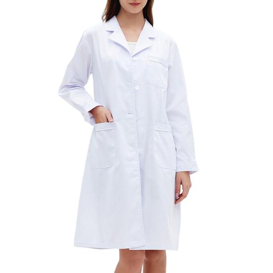 Doctor Coat White Long-Sleeved V-Neck Anti-Fouling Lab Coat Men Women Multi-Pocket Design Work Lab Coat