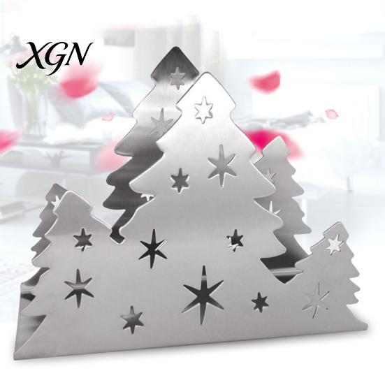 Festive Napkin Organizer Christmas Tree Holder, Stainless Steel Vertical Paper Towel Stand, Modern Metal Tray Decorative Dispenser for Holiday