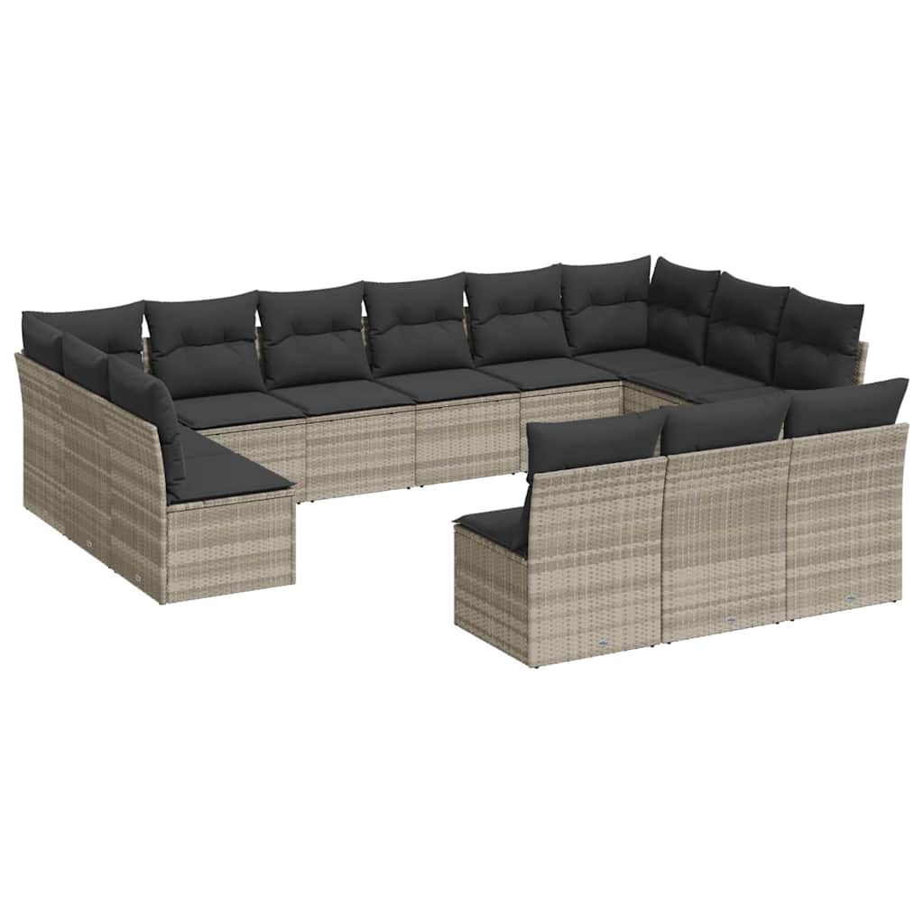 13 Piece Garden Sofa Set with Cushions Light Grey Poly Rattan