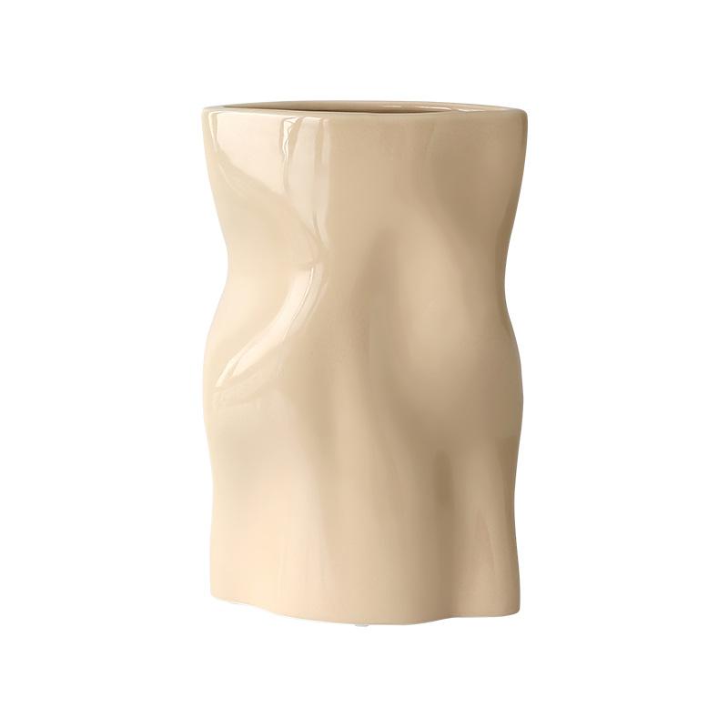 Креативная плиссированная керамическая ваза, украшение для гостиной, ниша, цветочная композиция, гидропонный светильник, роскошный настольный цветочный набор, украшение для дома