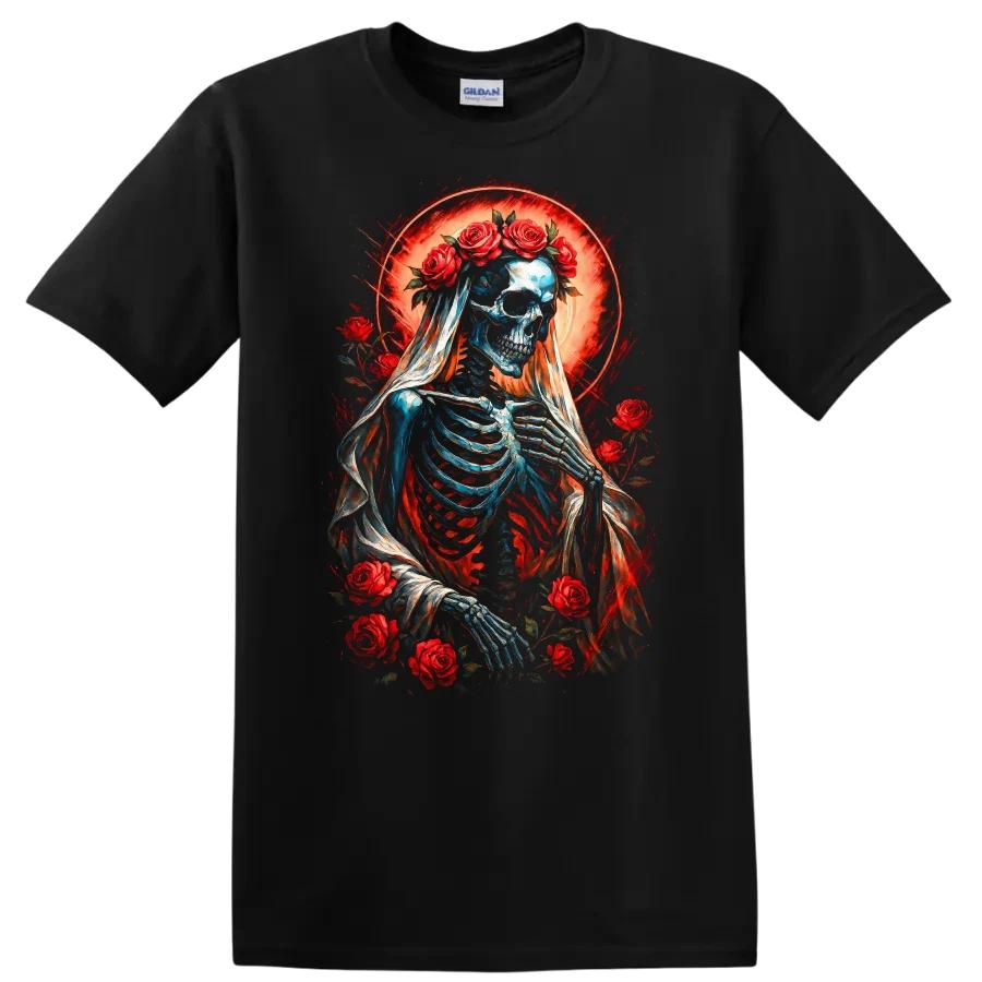 Skeleton Bride w/ Roses Artistic Design Gothic Halloween T Shirt Tee