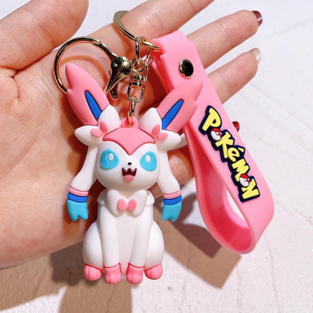 Cute Pikachu Eevee Keychain Adorable Couple Gift Silicone Key Accessory Bag Charm