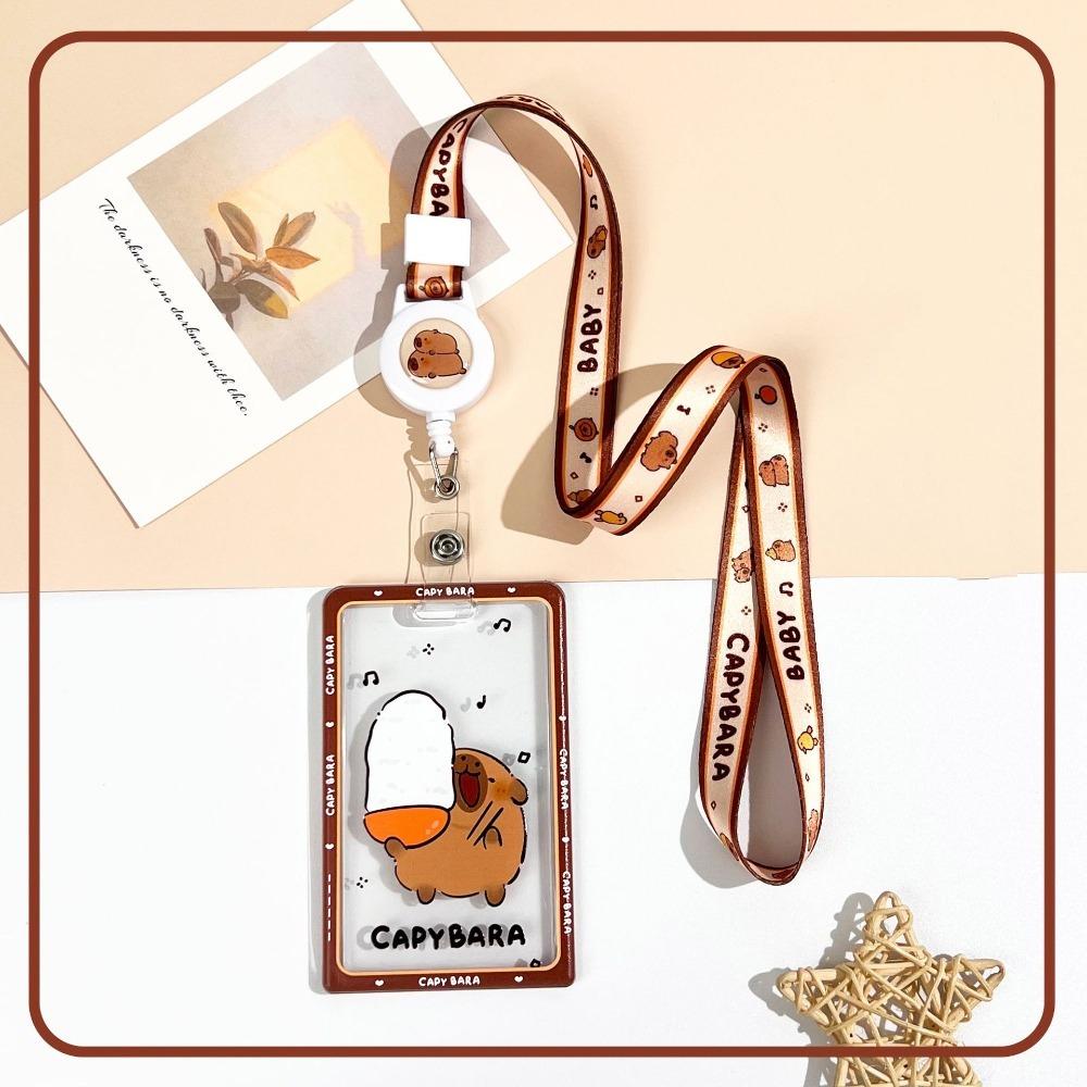 Kawaii Cartoon Capybara Photocard Holder with Lanyard Keychain Photo Protector Case Transparent Card Cover Photo Storage