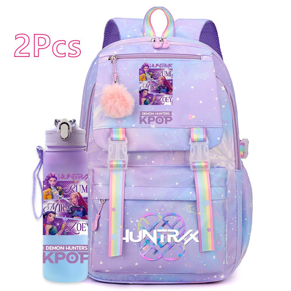 2 шт./набор Милый аниме K-pop рюкзак с принтом 750 мл бутылка для воды большой вместимости дорожная сумка для девочки-подростка мальчика школьный портфель детский подарок рюкзак