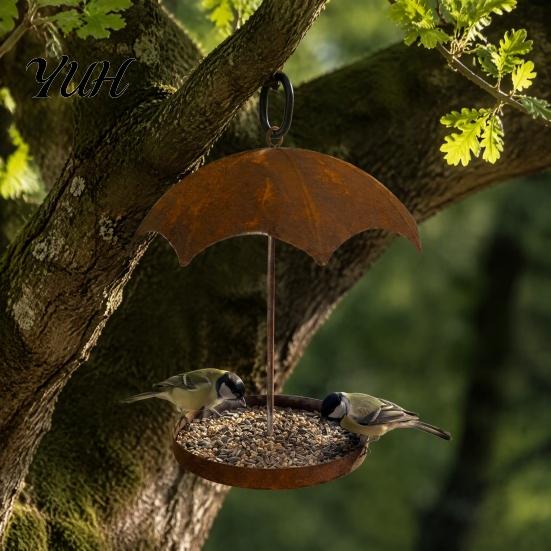 Rustproof Yard Bird Watching Supplies Vintage Umbrella Shaped Feeder, Rusty Hanging Wild Feeder with Rain?Shade Canopy, Outdoor for Garden