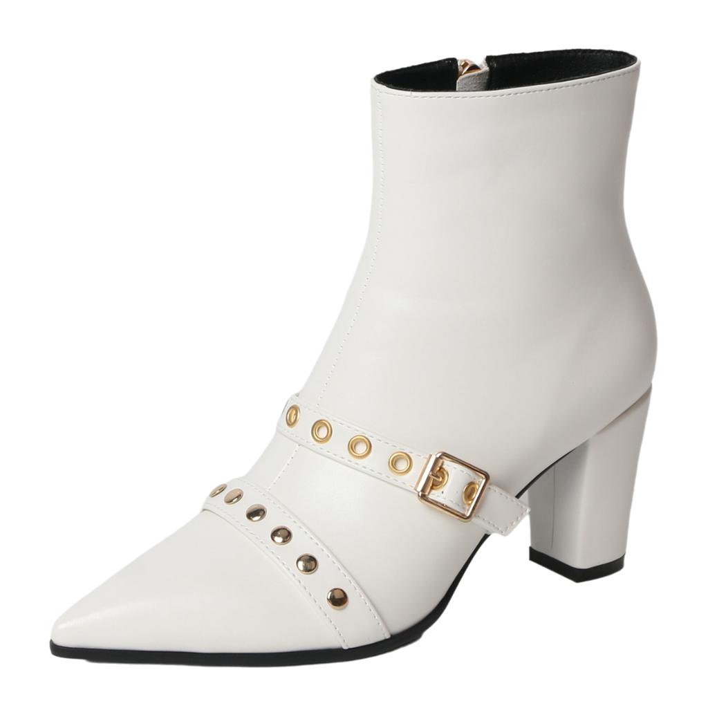 FOREADA Женские ботильоны с острым носком, на массивном высоком каблуке, с пряжкой, заклепками и молнией, лаконичные короткие ботинки, модная женская обувь, осень-зима 46