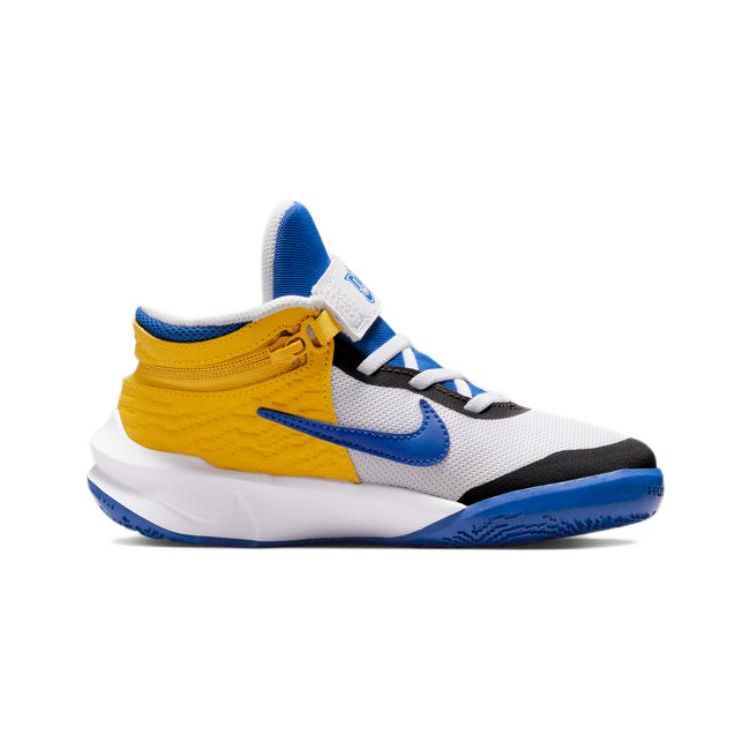 Nike Team Hustle D 10 FlyEase White Yellow Ochre Game Royal (PS) Kids Sneakers DZ2761-141