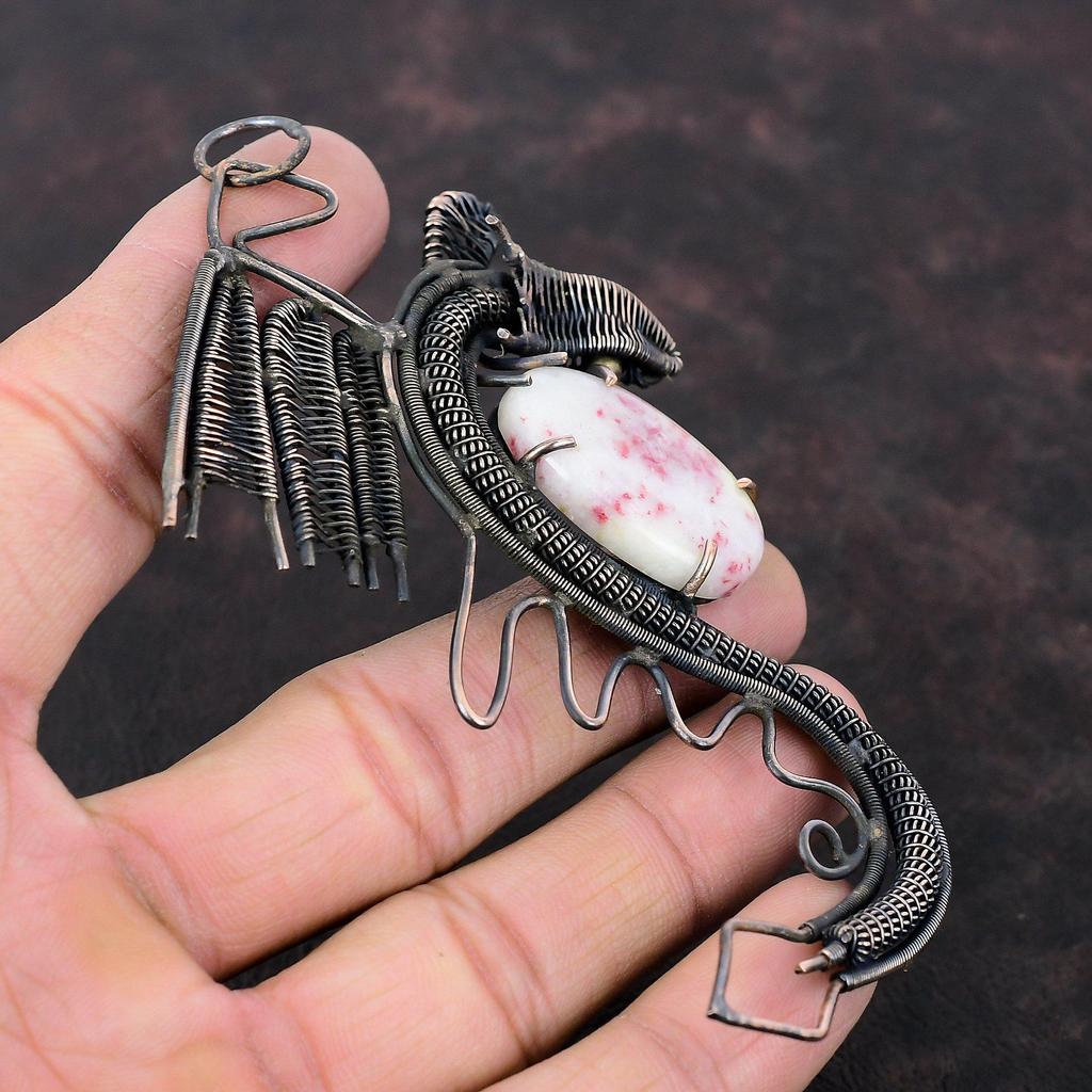 Cinnabarite Pendant Copper Wire Wrapped Gemstone Jewelry Handmade Pendant Dragon Pendant Cinnabarite Jewelry Copper Wire Wrap Pendant Wedding Gift