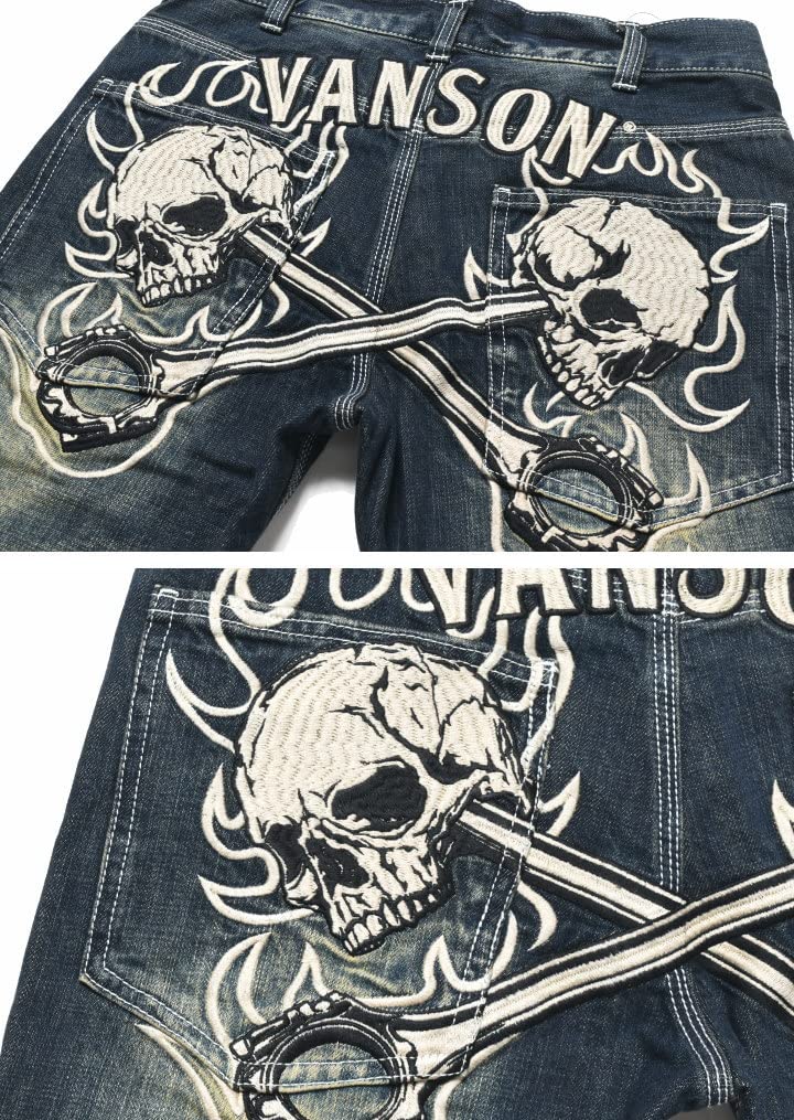 Джинсы Vanson Cross Piston, полностью потертые, с вышивкой в виде черепа, брюки, SP-B-32 (Размер 34, Индиго)