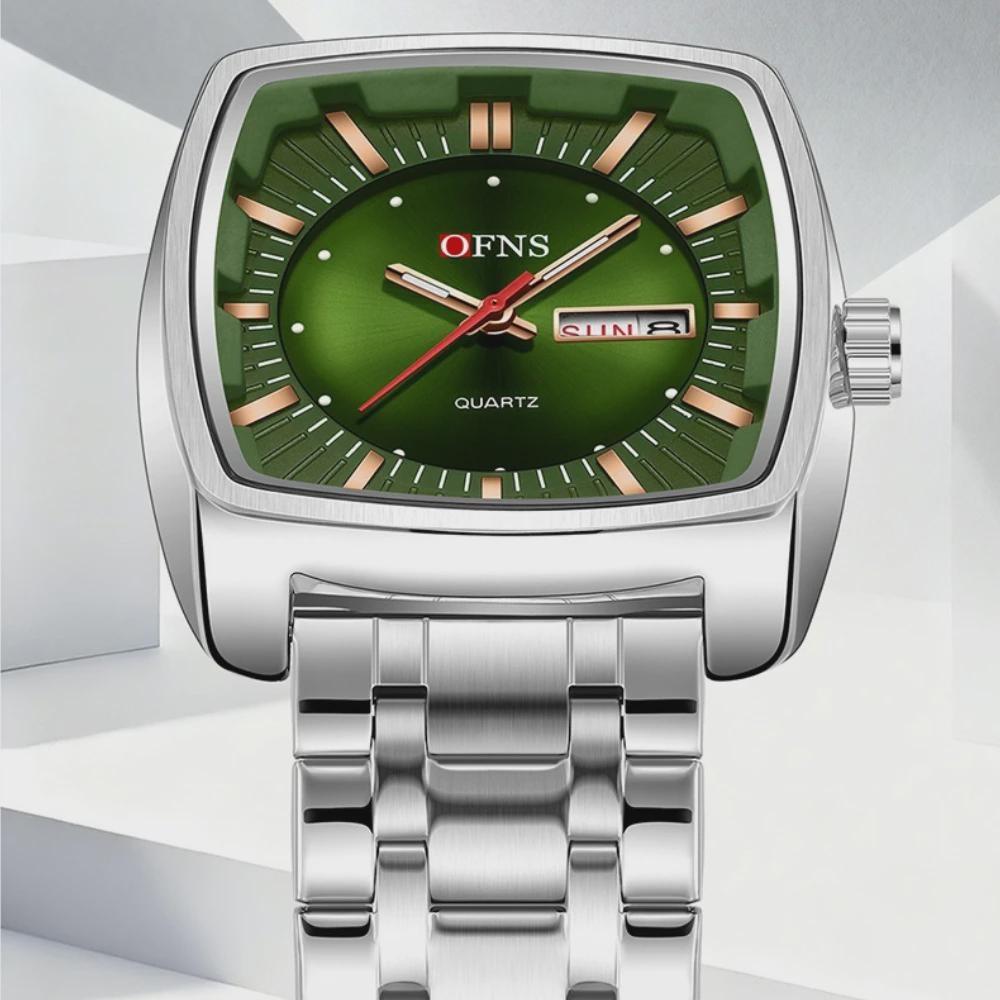 OFNS Квадратный механизм Водонепроницаемые мужские наручные часы Отображение даты и дня недели Мужские часы Роскошные кварцевые мужские часы