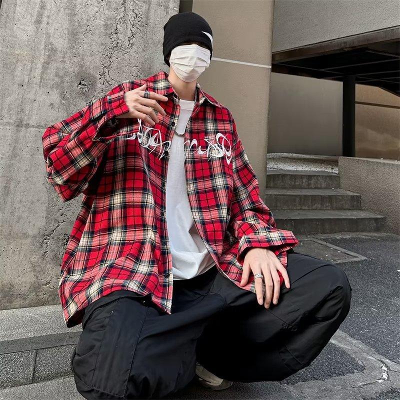 Женская вышитая клетчатая рубашка Boyue, весна и осень, в японском стиле, универсальная, для студентов, модная, повседневная, красная, для мужчин и женщин, уличная одежда