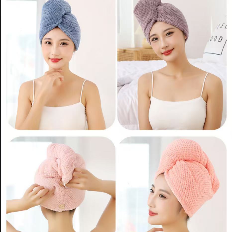 Однотонное текстурированное полотенце для волос, шапочка для сухих волос 9,8 "X 25,5" впитывающее полотенце для волос, застегивающееся на пуговицы для женщин