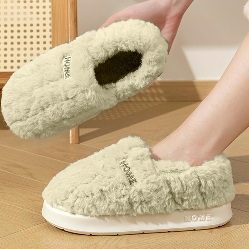 Winter Home Cotton Slippers Women Indoor Warm Plush Footwear Non-Slip Platform Slippers Trend Couple Men All-in Package Shoes
