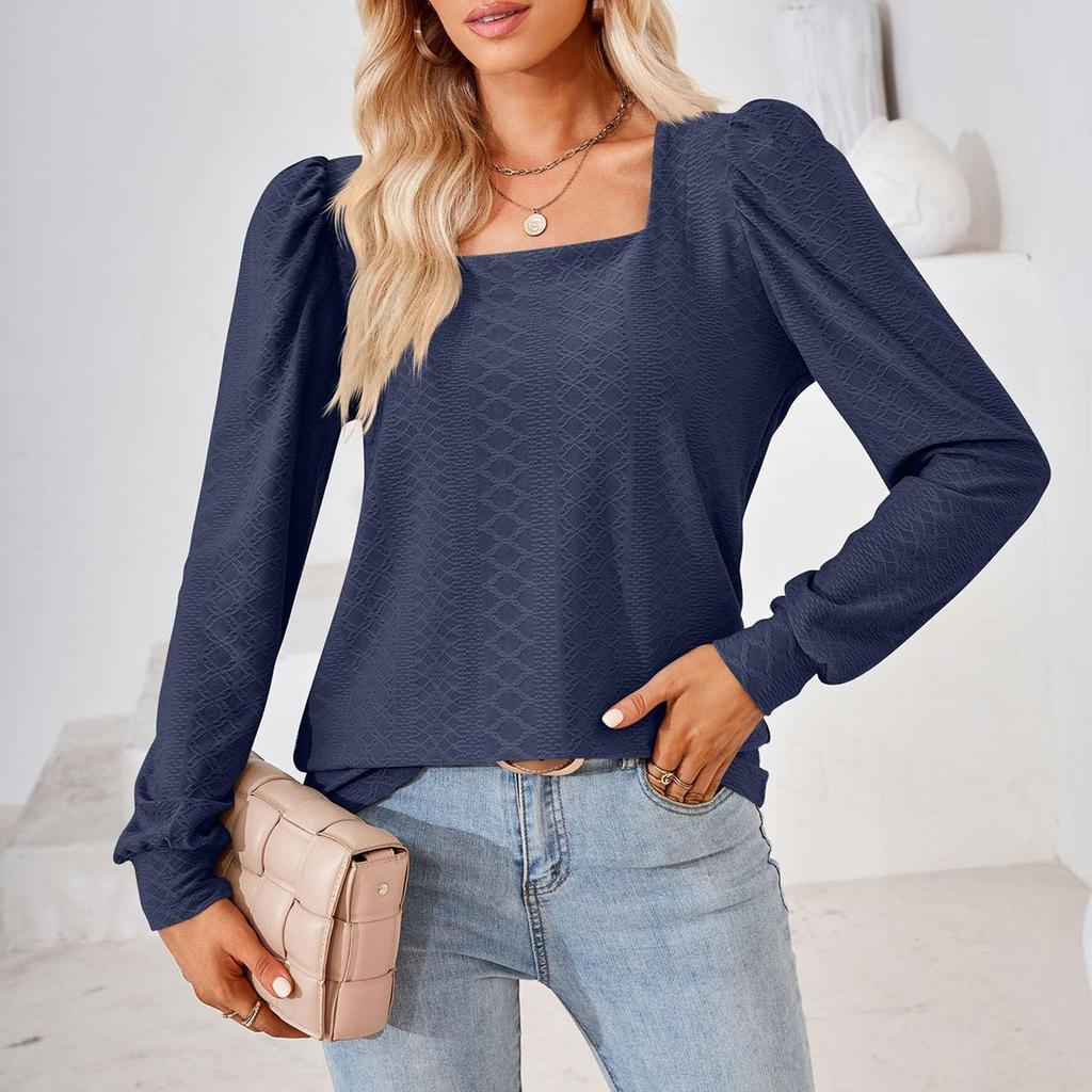 Женская модная однотонная футболка с длинным рукавом и квадратным вырезом