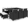 VidaXL 11pcs Stackable Garden Lounge Set and Cushion Natural Rattan Black