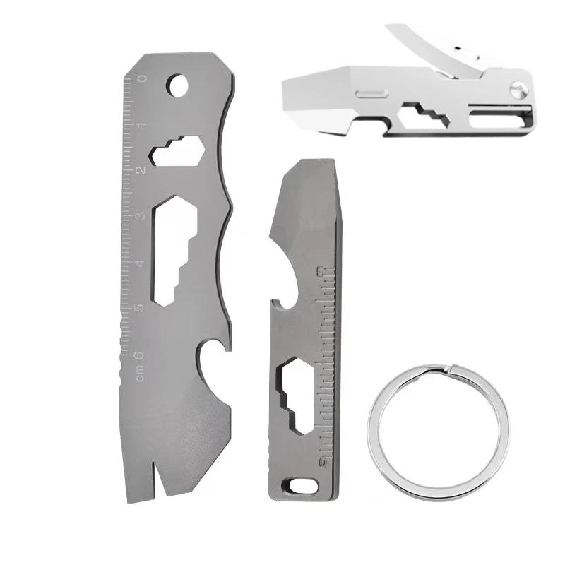 NEW Outdoors Titanium Alloy Mini Multifunctional Folding Pry Bar Key Screwdriver Pendant Wrench Bottle Opener Express EDC Tool