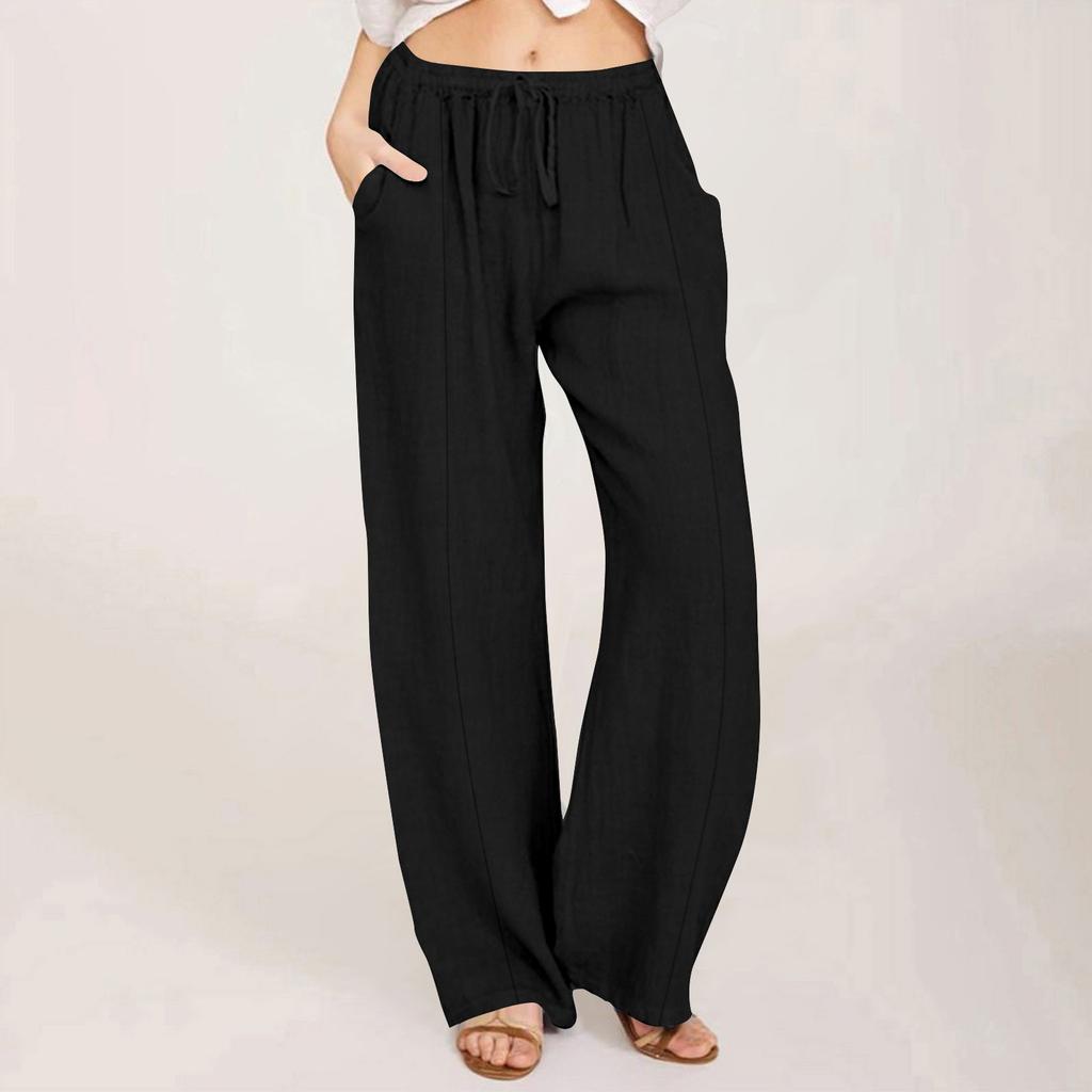 Женские повседневные прямые брюки, однотонные повседневные длинные брюки с карманами