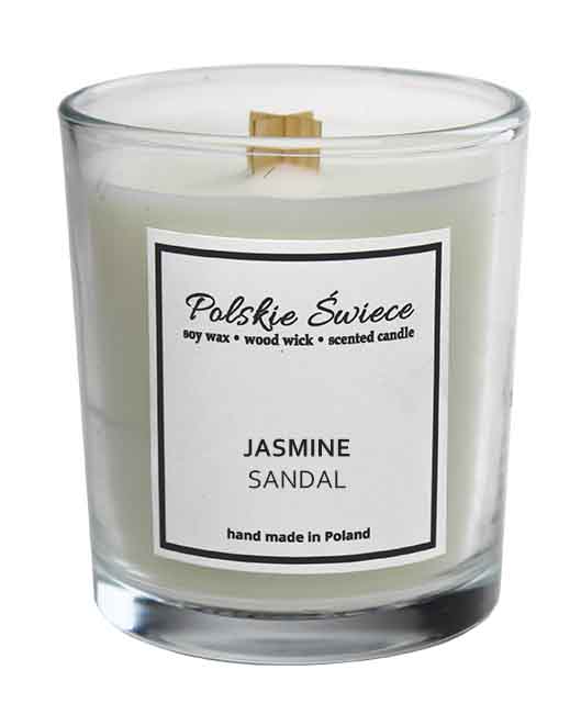 soy candle with a wooden wick + JASMINE SANDAL