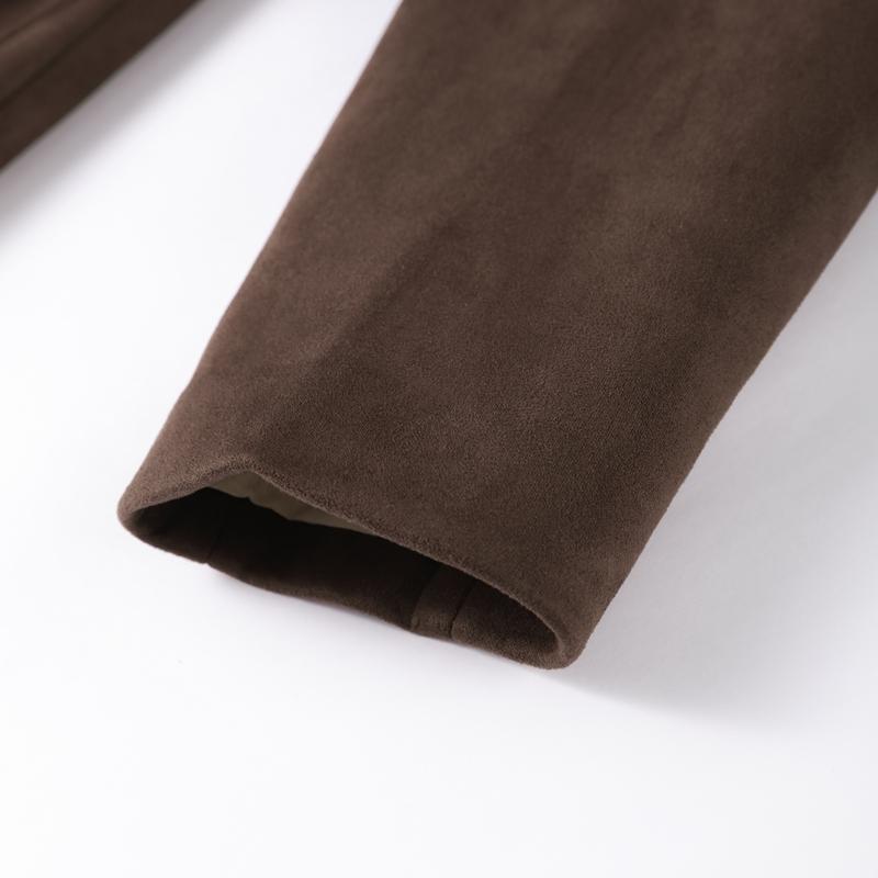 Темно-коричневая замшевая куртка с лацканами женская теплая с длинным рукавом повседневная верхняя одежда ретро британский стиль темпераментная куртка осень 2025