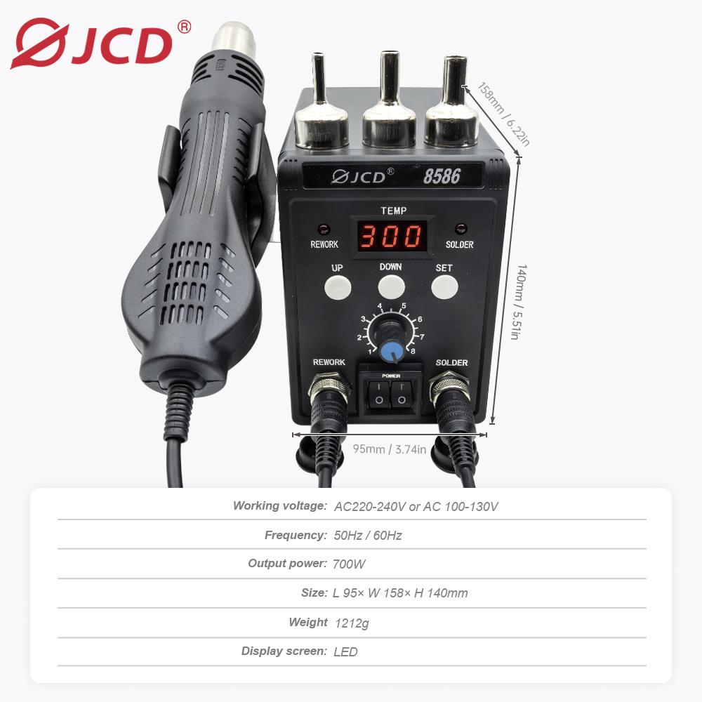 JCD Soldering Station 8586 Welding Hot Air Gun+Electric Soldering Iron 2 In 1 LCD Digital Display Welding Equipment Repair Tool