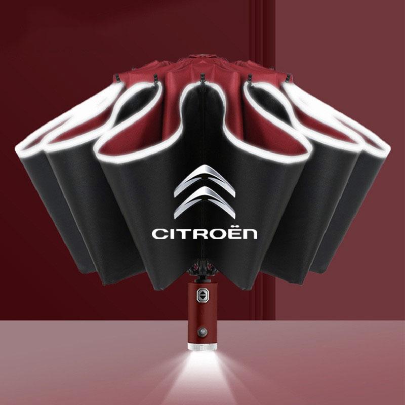 VUJK8 Automatic LED Umbrella with Reflective Strip Rain Wind Umbrella For Citroen C3 C4 X7 Xsara Picasso Crosser C-ELYSEE JUMPY NEMO