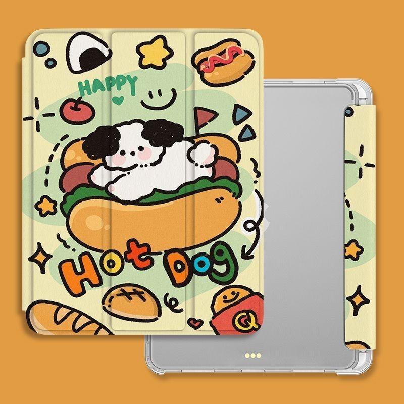 Чехол для iPad Air6 с милым рисунком щенка бургера, чехол для iPad Smart Style Tri-Fold для iPad Pro2024 11 13 Air6 Air5 Air4 10.9 Air3 10.5 с держателем для карандашей