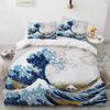 Wave Duvet Cover Set Hokusai Pattern Japanese Ukiyoe Quilt Cover Oriental Sketch Style Ocean Queen Twin Polyester Bedding Set