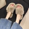 2024 New Casual Buckle One Word Fluffy Slippers Solid Color Home Fashion Outside Wear Cotton Drag